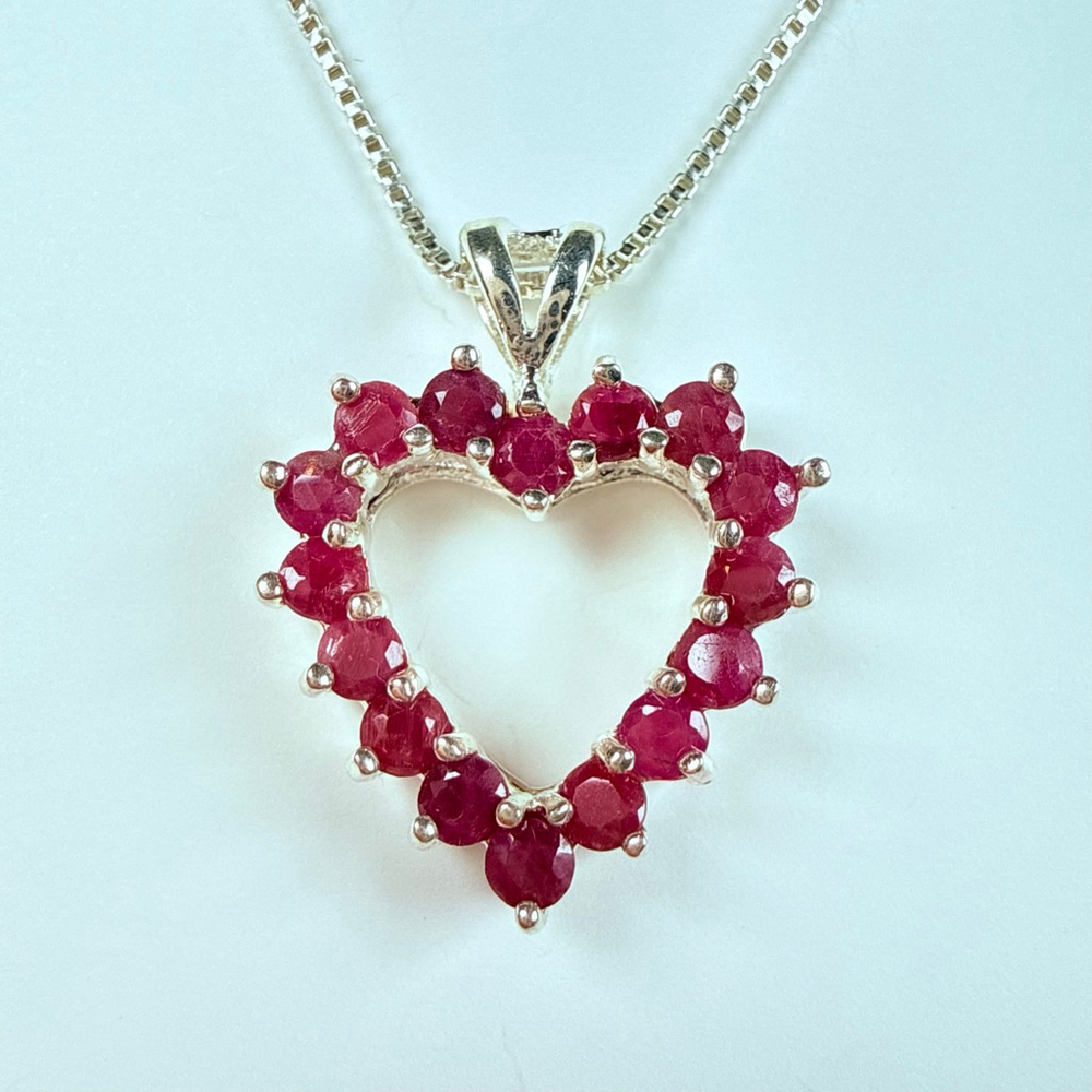 Large 1.6 CT Genuine Ruby Open Heart Sterling Silver 925 Love Pendant Necklace